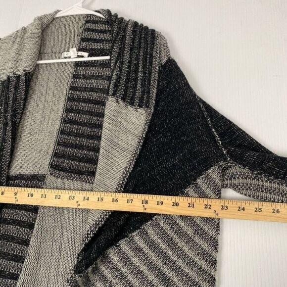 CAbi Women's Wool Blend Cardigan Sweater  Open Collared Gray Black Long Sleeve L - Picture 5 of 11